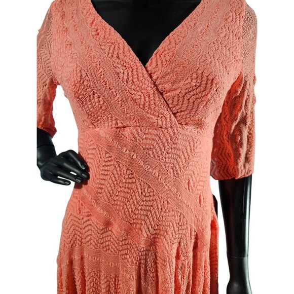 Coral Stretch Lace Bias Handkerchief Hem Casual Dress - NWT Rabbit Rabbit Rabbit - Picture 4 of 10